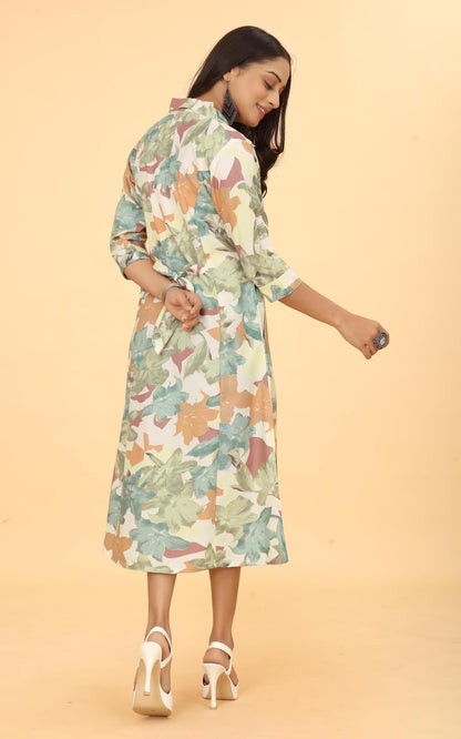 Kesudi A Line Dresses For Women Western Latest - Rayon Floral One Piece Dress For Women Long | Stylish Flared Shirt Knee Length