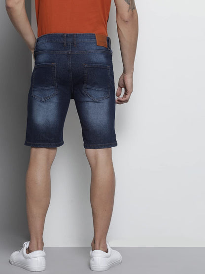 The Indian Garage Co Men Slim Fit Contrast Patchwork Mid-Rise Denim Shorts