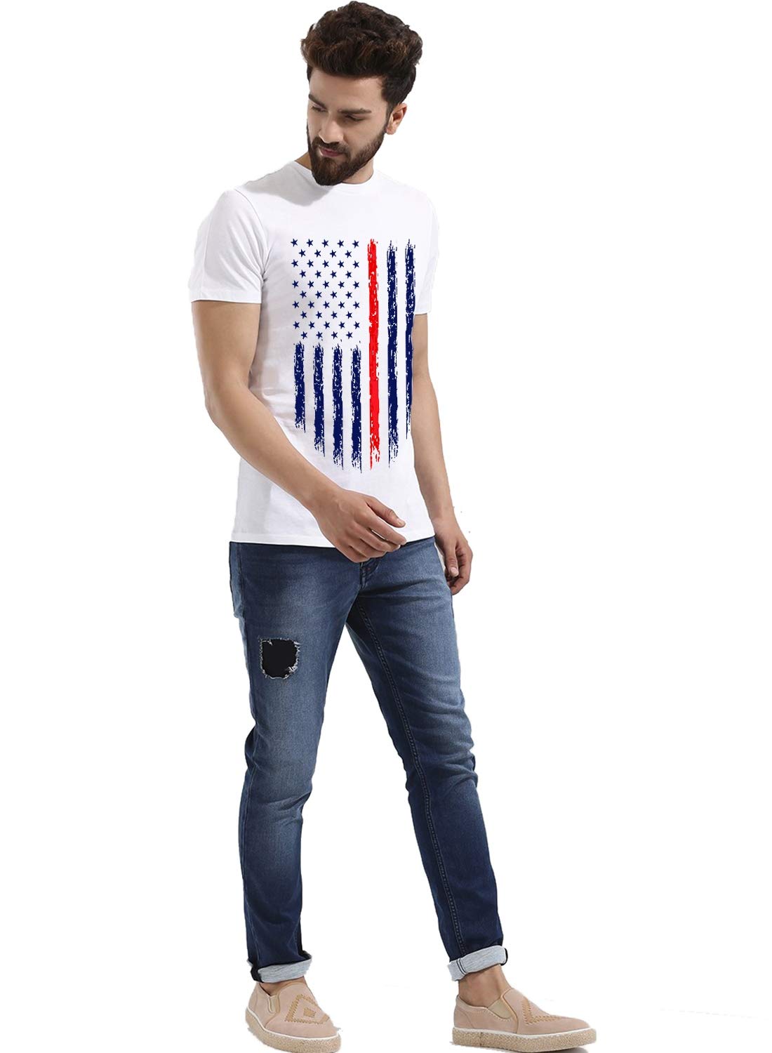 ADRO Men's Regular Fit T-Shirt (RNR-M-USA-WH_White)