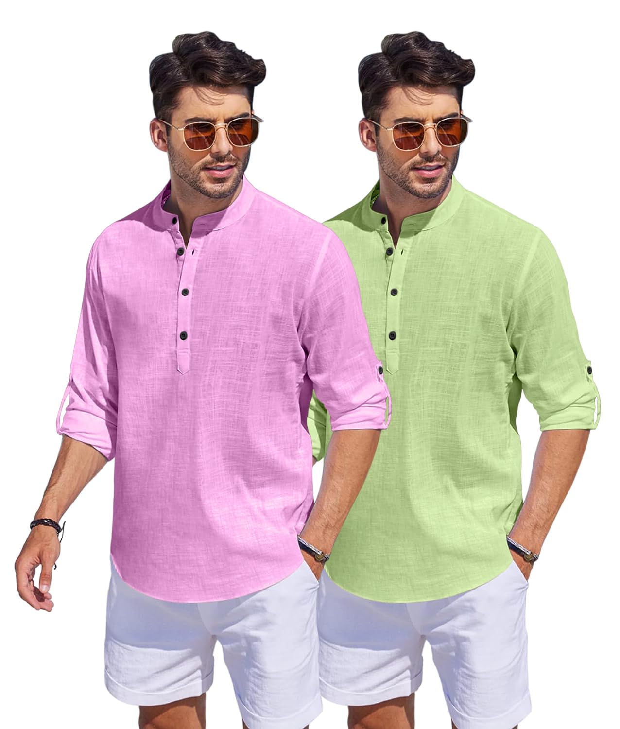 Hemrin Combo Of Men Solid Cotton Blend Straight Kurta Shirt Pack Of 2