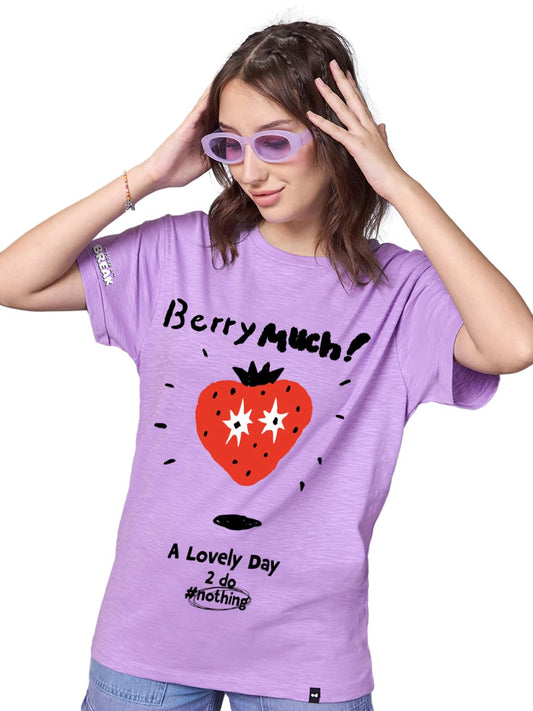 Bewakoof Air 1.0 Original Women Graphic Print Boyfriend Fit Half Sleeve Round Neck Cotton Slub T-Shirt_645932_Purple_2XL