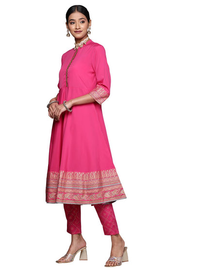 ZIYAA Women's Pink Crepe Kurta, Pant and Dupatta Set