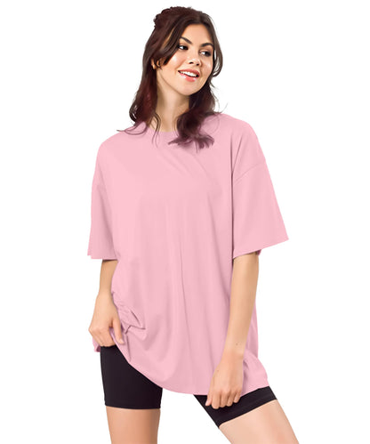 SHODOX Womens Cotton Blend Oversized Drop Shoulder Solid T-Shirt(Pack of 1)