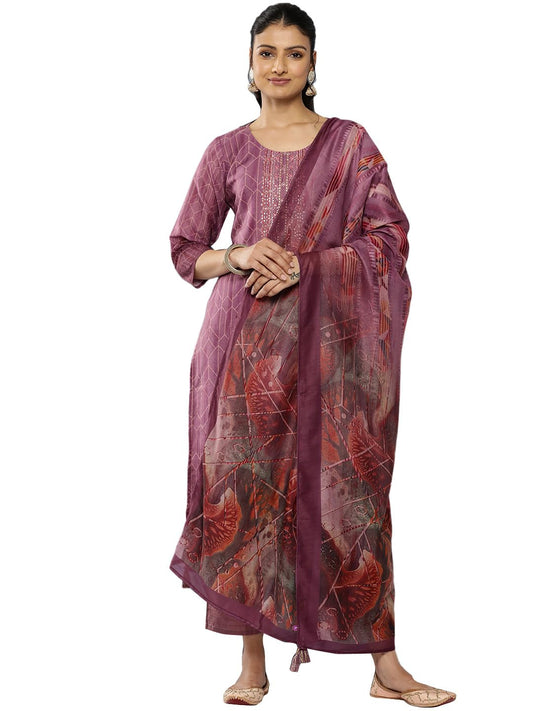 Libas Womens Silk Blend Kurta Sets (38022O_Purple