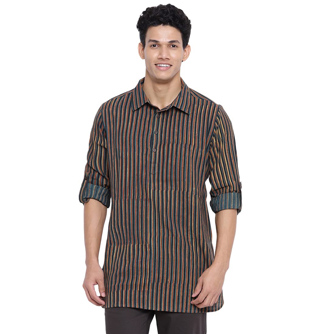 Fabindia Men Cotton Printed Slim Fit 2Pc Set Green_Xl