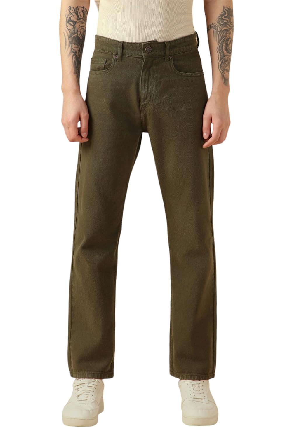 Dennis Lingo Mens Green Cotton Relaxed Fit Casual Jeans
