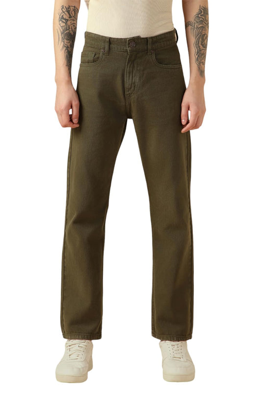 Dennis Lingo Mens Green Cotton Relaxed Fit Casual Jeans
