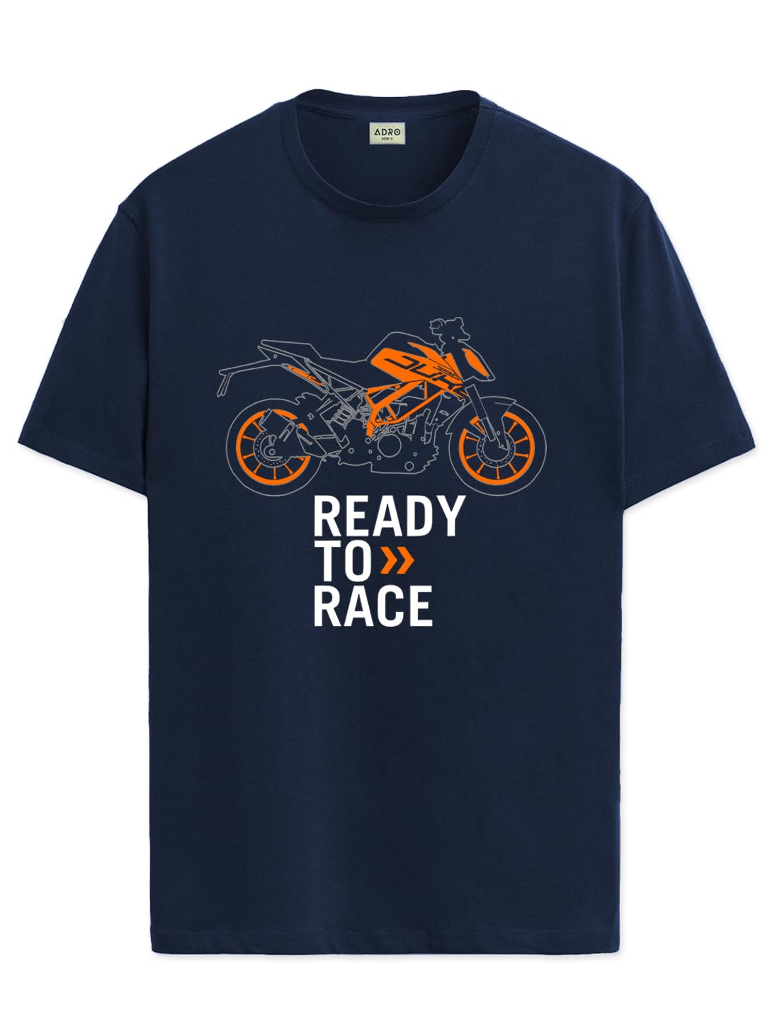 ADRO Men's Biker Design Printed 100% Cotton T-Shirt - Regular Fit, Printed T-Shirts for Men (RN24-KTM-NB_Navy)