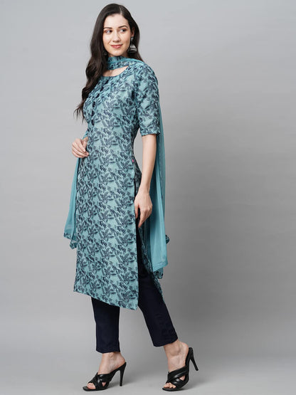 GoSriKi Women's Silk Blend Kurta with Pant & Dupatta