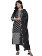 Varanga Women Black Printed Shiffly Work Kurta With Bottom And Dupatta