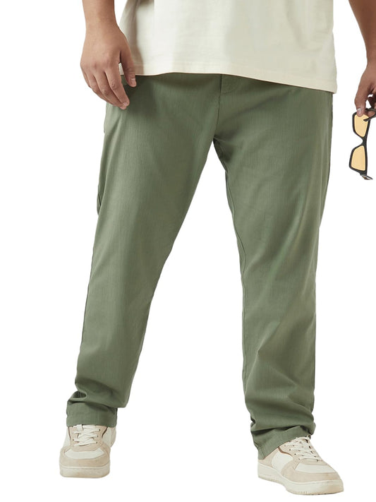 Bewakoof Mens Solid Regular Fit Pure Cotton Plus Size Pant_644828_Green_40