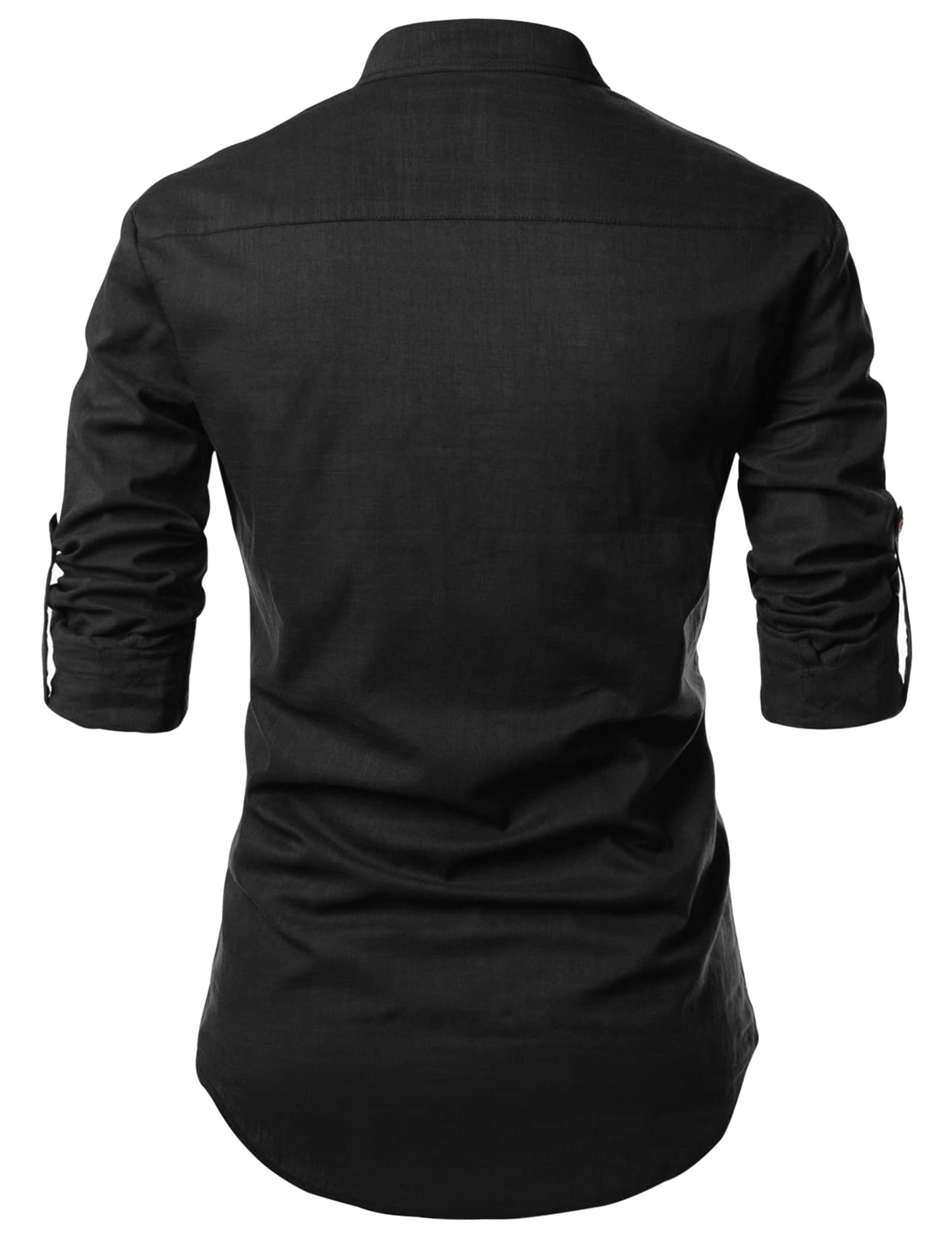 Zombom MenS Solid Cotton Blend Casual Regular Fit Mandarin/Chinese Collor Full Sleeve Kurta Shirt For Men Black