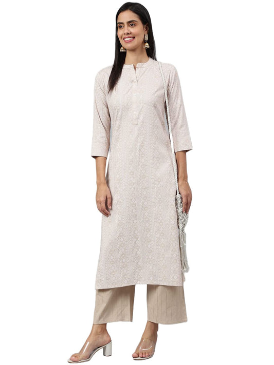 ANNI DESIGNER Womens Cotton Blend Straight Printed Kurta (Sufa_Cream_XL_Cream_X-Large)