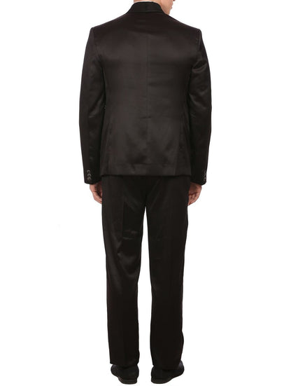 WINTAGE Mens Poly Blend Notched Lapel Black Tuxedo 3Pc Suit