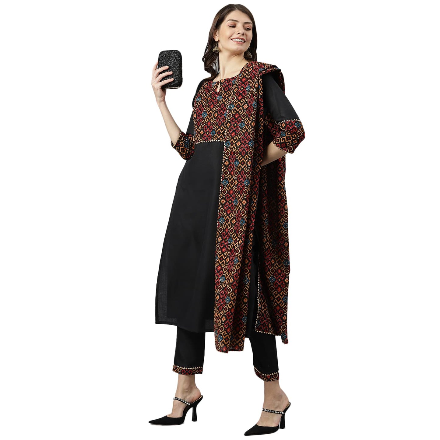Anni Designer WomenS Polycotton Straight Kurta With Pant & Dupatta (Oggy Black_Xxl_Black_Xx-Large)