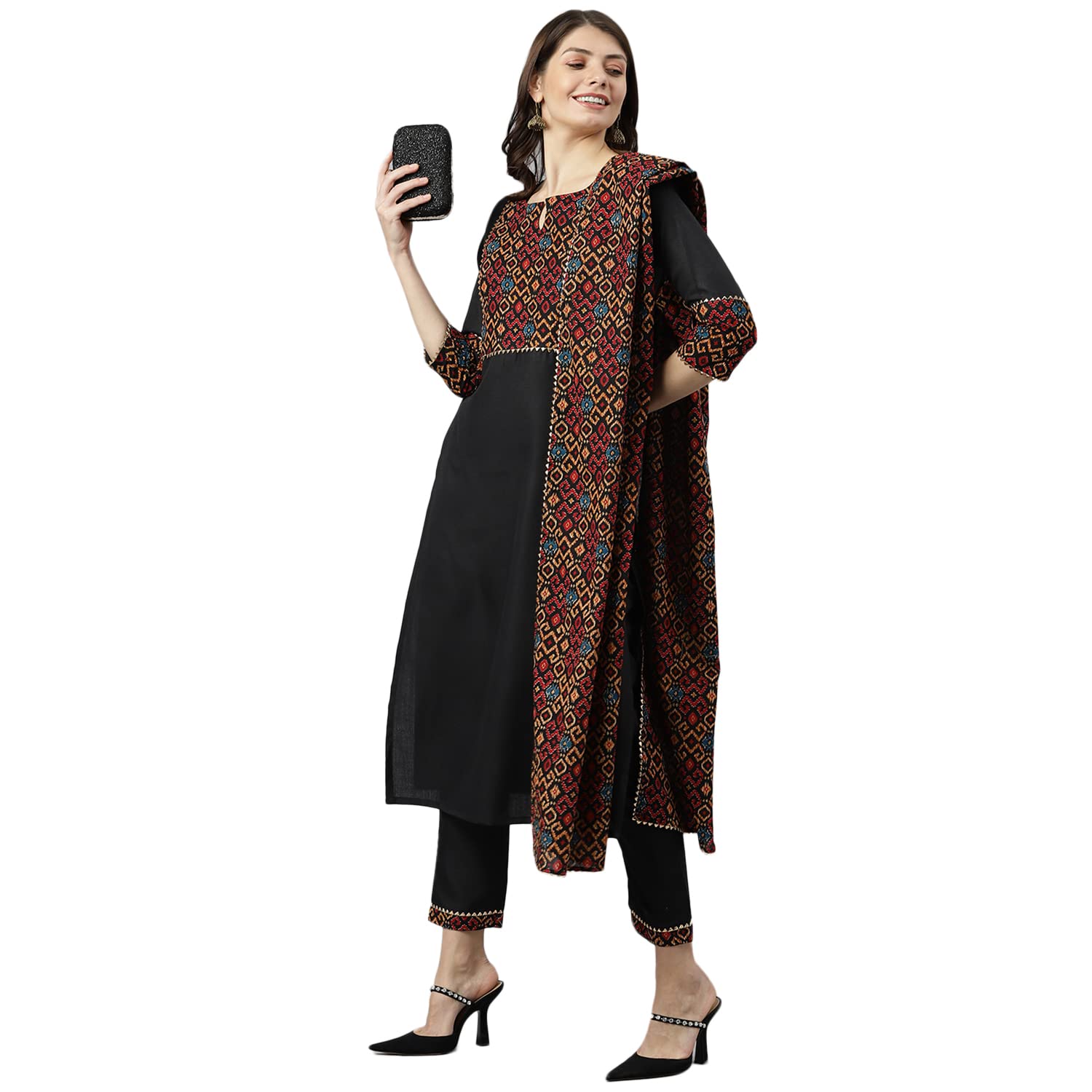 Anni Designer WomenS Polycotton Straight Kurta With Pant & Dupatta (Oggy Black_Xxl_Black_Xx-Large)
