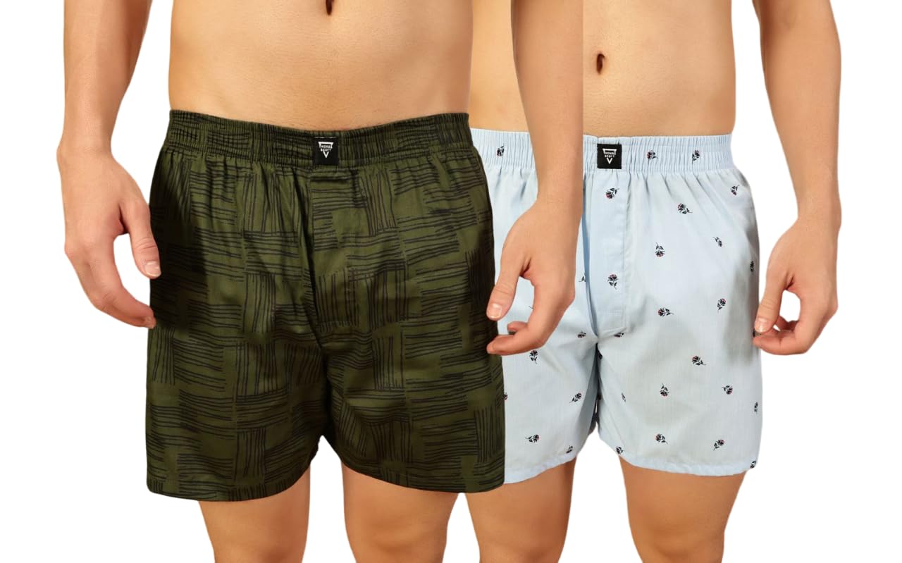 Thomas Scott Mens 100% Cotton Printed Boxer Shorts | Regular Fit | Soft & Breathable Innerwear | Pack of 2 | TSBPO2009_Multicol