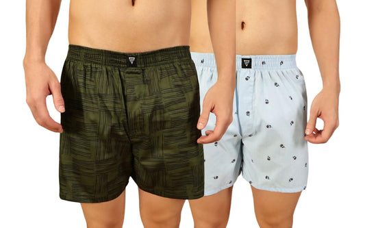 Thomas Scott Mens 100% Cotton Printed Boxer Shorts | Regular Fit | Soft & Breathable Innerwear | Pack of 2 | TSBPO2009_Multicol