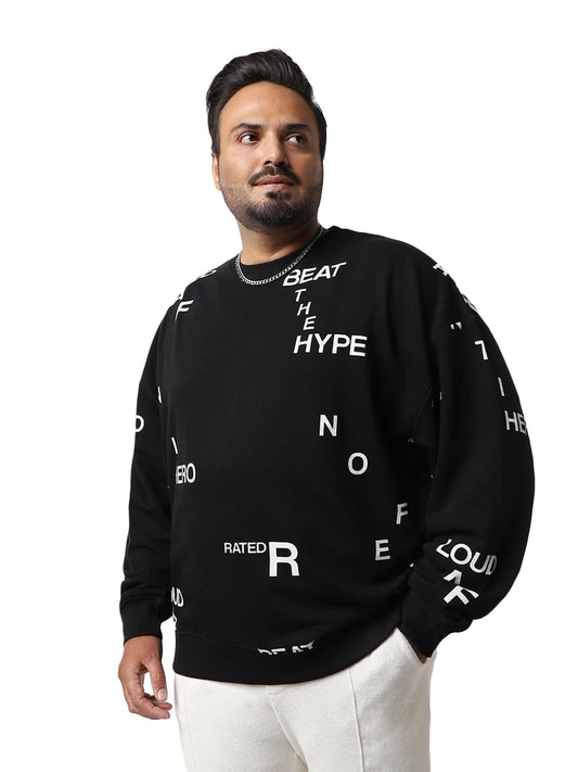 Bewakoof MenS Aop Oversized Fit Full Sleeve Round Neck Terry Plus Size Sweatshirt