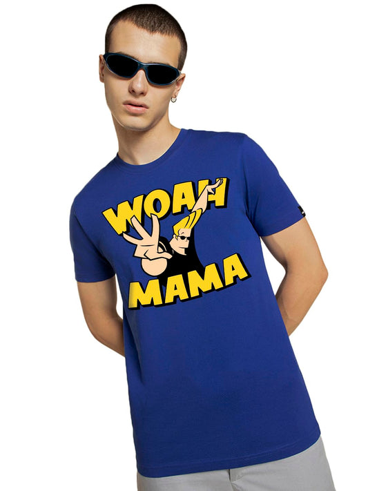 Bewakoof Johnny Bravo Mens Graphic Print Regular Fit Half Sleeve Round Neck Cotton T-Shirt_659700_Blue_S