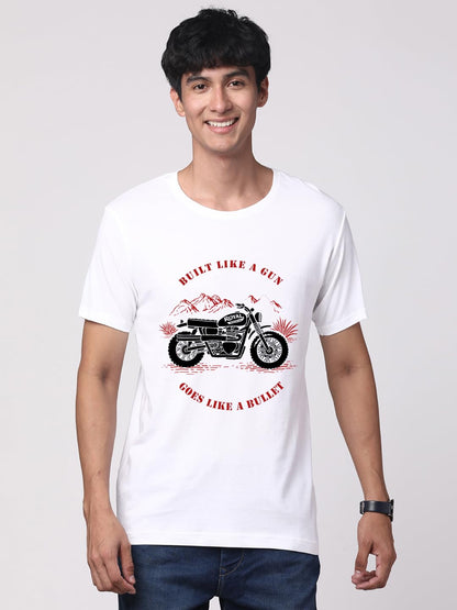 ADRO Men's Royal Bike Design Printed 100% Cotton T-Shirt - Regular Fit, Printed T-Shirts for Men (RN24-RYL-WH_White)