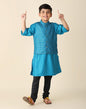 Fabindia Boy's Viscose Silk Printed Regular Kurta Jacket Set (1030902BLUE_Blue
