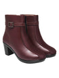 WomenS Brown Faux Leather Ankle Boots With Mid Heel And Buckle Strap  Side Zipper Comfort Booties For Fall & Winter Eu37