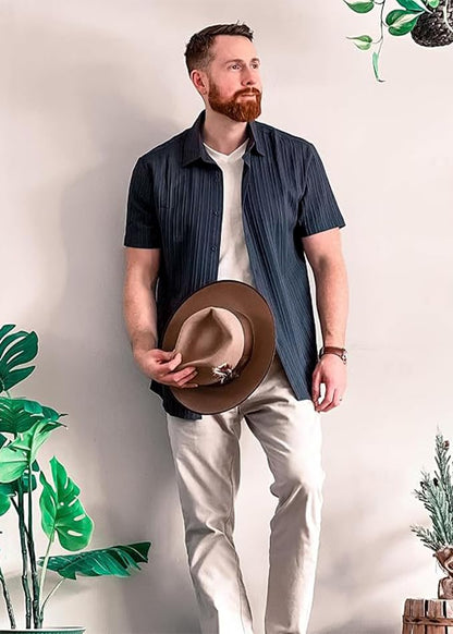 CB-COLEBROOK Mens Casual Button Down Soft Linen Shirts Short Sleeve Textured Summer Beach Shirts for Men (in, Alpha, XL, Regula