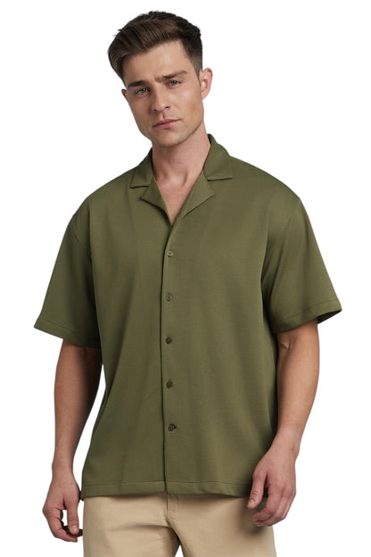 Dennis Lingo Men Polyester Relaxed Fit Textured Shirts Olive
