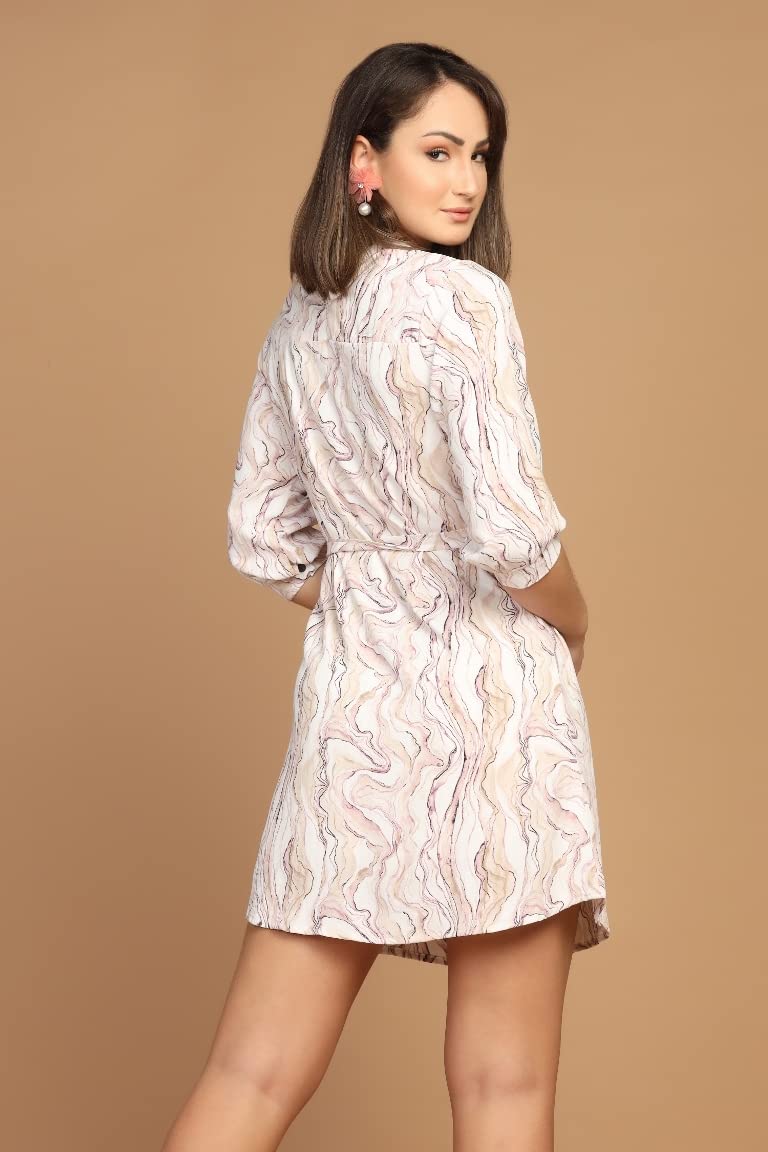 Om Sai Latest Creation Western Dress For Women || Rayon Marble Printed Short Dresses For Women || Front Plated Neck With Buckle
