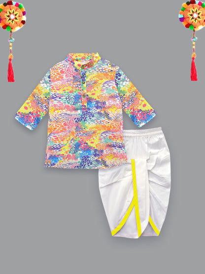 A.T.U.N. (All Things Uber Nice) Multicolor Leopard Print Boys Kurta & Dhoti Set