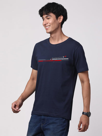 ADRO Men's Graphic Printed 100% Cotton T-Shirt - Regular Fit, Printed T-Shirts for Men (RN24-RAC-NB_Navy)