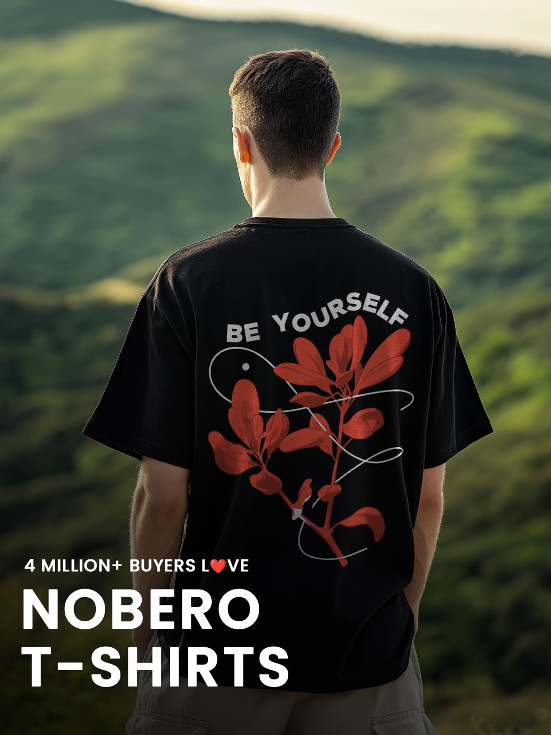 Nobero MenS Graphic Print Oversized Fit T-Shirt (1M-Twrt-C1018-Bl_Be Yourself-Black