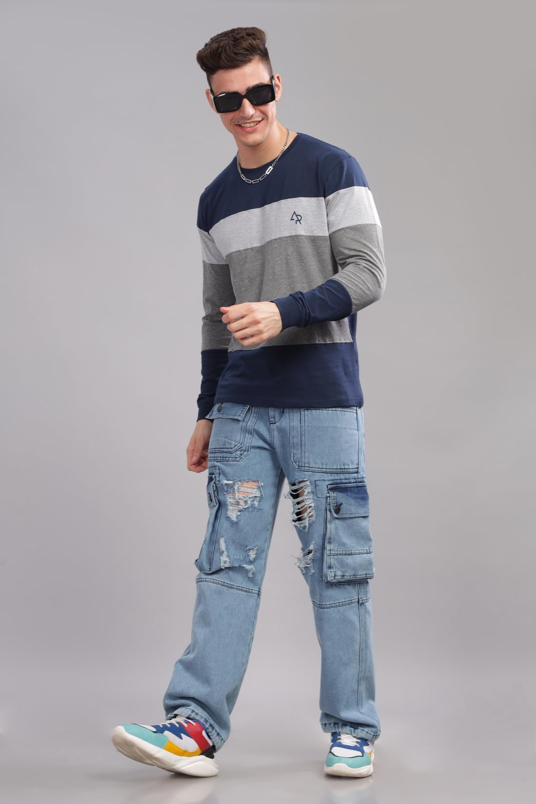 ADRO Full Sleeve Tshirt for Men | Colorblock T Shirt for Men | 100% Cotton Tshirt | Full Sleeve T-Shirt | Mens Full Sleeves T Sh