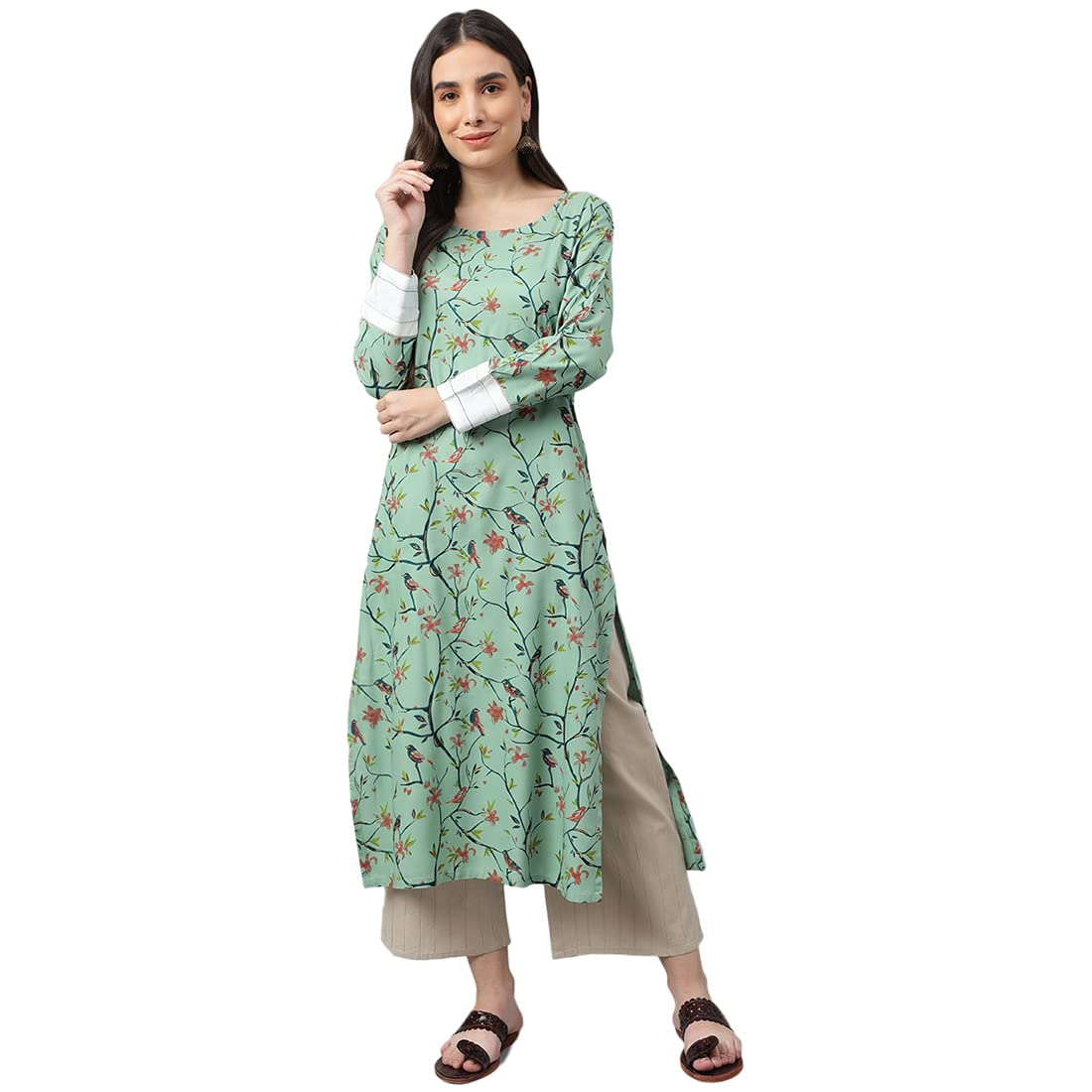 idaLia Multicolour Bird Print Rayon Kurta