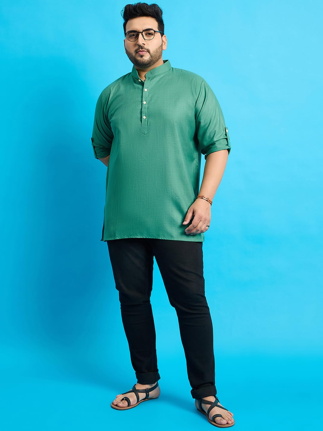 Bigbanana Plus Size Men'S Regular Fit Solid Short Kurta