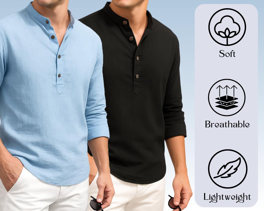 Deelmo Combo Of MenS Cotton Blend Solid Regular Fit Full Sleeve Short Kurta | MenS Trendy Short Kurta Pack Of 2