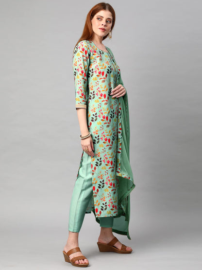Gosriki WomenS Cotton Blend Printed Kurta And Pant With Dupatta Set (Kaleping-Pista-Nw-Gs_Xxl_Pista_Xx-Large)