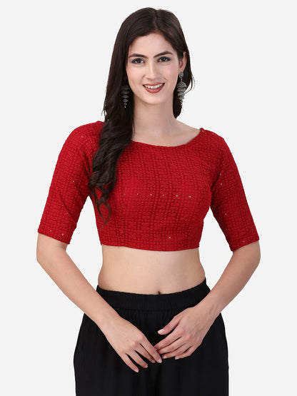 Oomph! Traditional Cotton Schiffli Fabric Blouse For Women |Elbow Length Sleeves | Wedding & Festival Wear | Comfortable & Trend