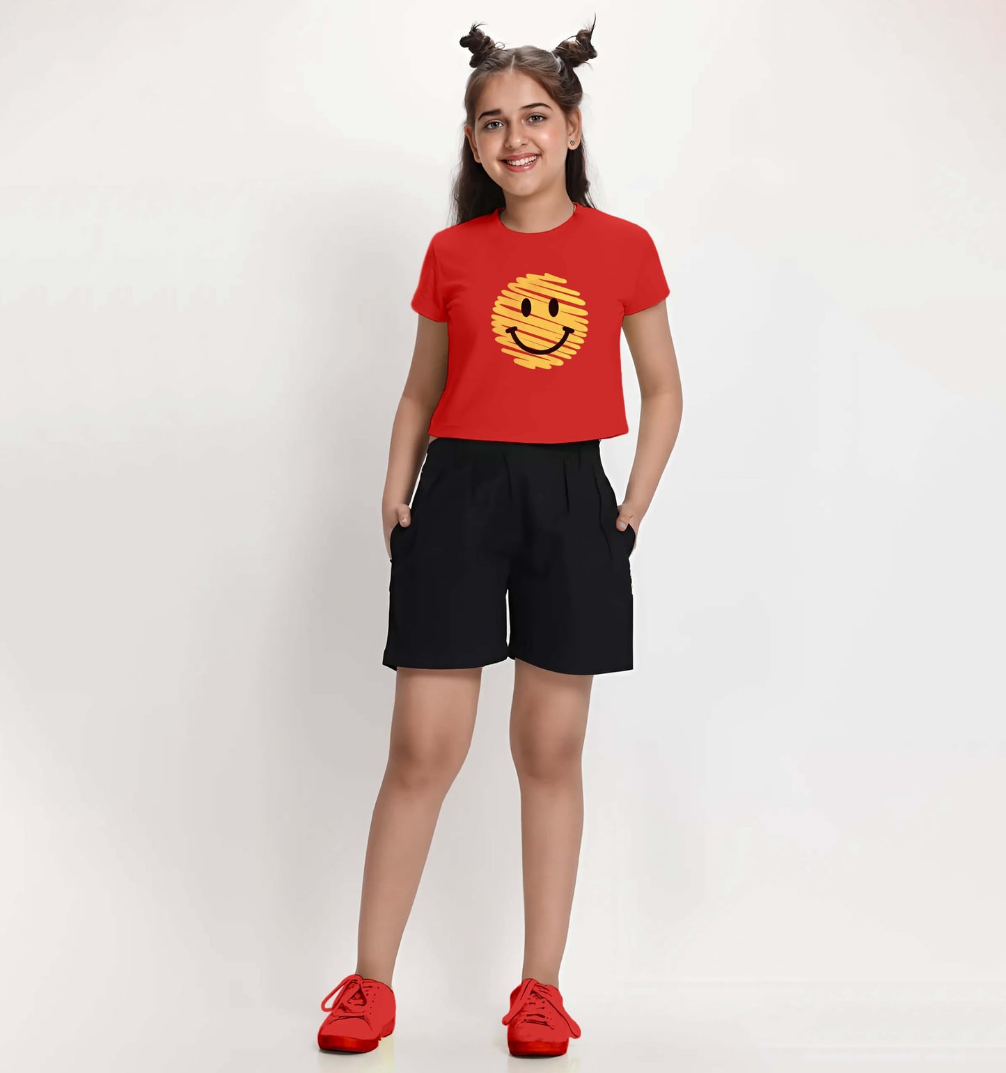 Kyda Kids 100% Cotton Crop Top For Girls - Printed Half Sleeve Stylish Tshirt, Regular Fit Tops For Girl - Pack Of 2