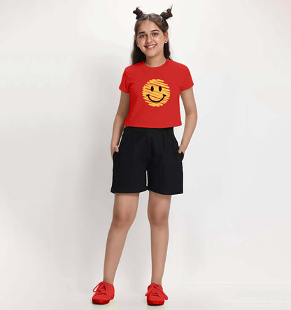 Kyda Kids 100% Cotton Crop Top For Girls - Printed Half Sleeve Stylish Tshirt, Regular Fit Tops For Girl - Pack Of 2