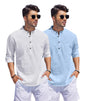 Hemrin Combo Of Men Solid Cotton Blend Straight Kurta Shirt Pack Of 2