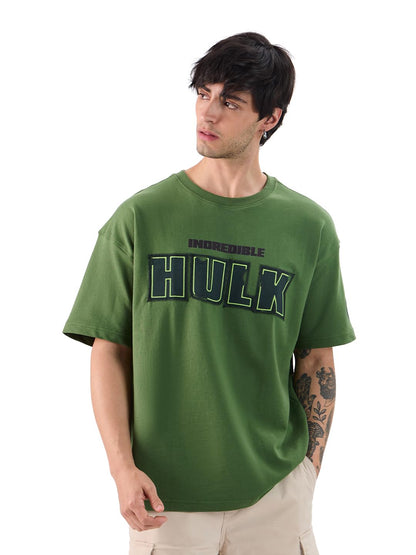 The Souled Store Official Hulk: Gamma Fury Men and Boys Short Sleeves Round Neck Green Graphic Printed Cotton Oversized T-Shirts