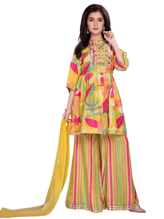 White Button new peplum yellow kids palazzo set for girl dress