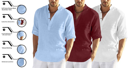 Finivo Fashion MenS Cotton Blend Regular Fit Solid Combo Kurta Shirt Pack Of 3