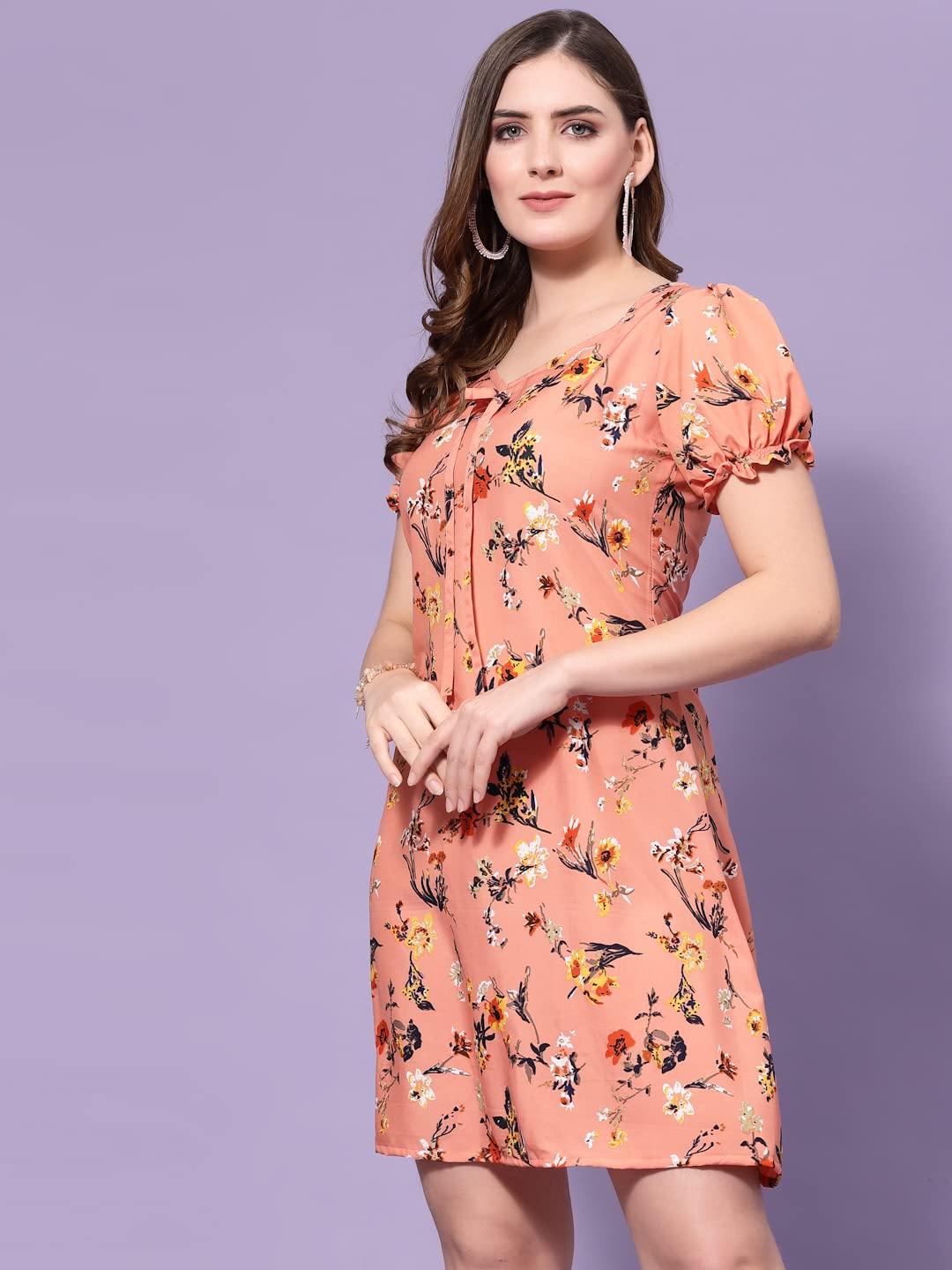 Oomph! Dress For Women Stylish| Summer Vacation Style |Floral Print Puff Sleeve Dress | Lightweight Flared Maxi For Casual & Hol