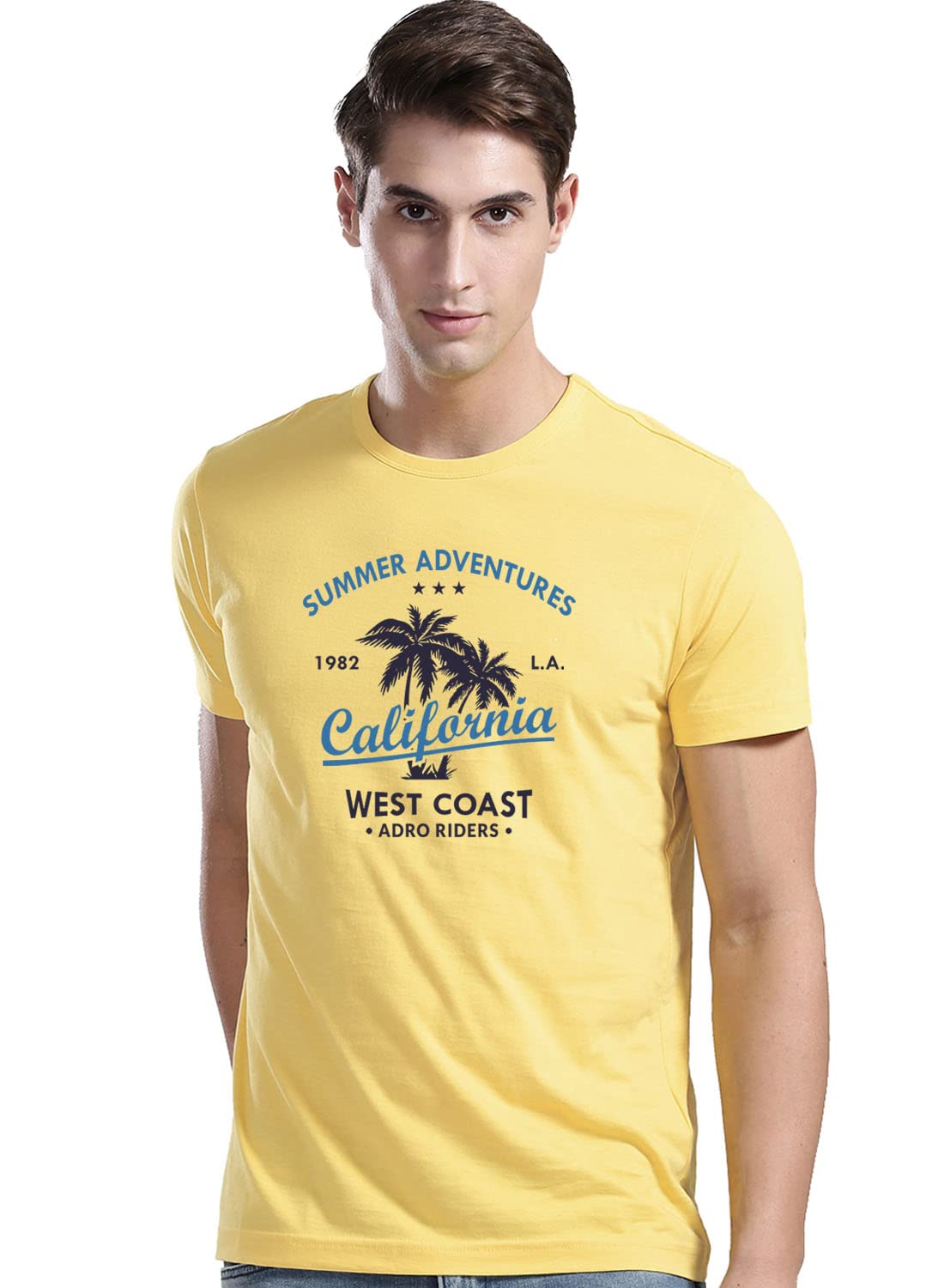 ADRO Summer Adventures California Mens Printed T-Shirt (RNR-M-CLL-LY_Light Yellow)