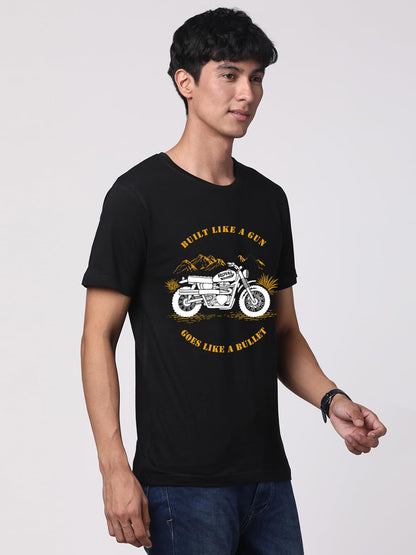 ADRO Men's Royal Bike Design Printed 100% Cotton T-Shirt - Regular Fit, Printed T-Shirts for Men (RN24-RYL-BL_Black)