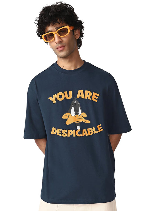 Bewakoof Official Looney Tunes Merchandise Daffy Duck Mens Graphic Printed Oversized Fit Half Sleeve Round Neck Cotton Jersey T