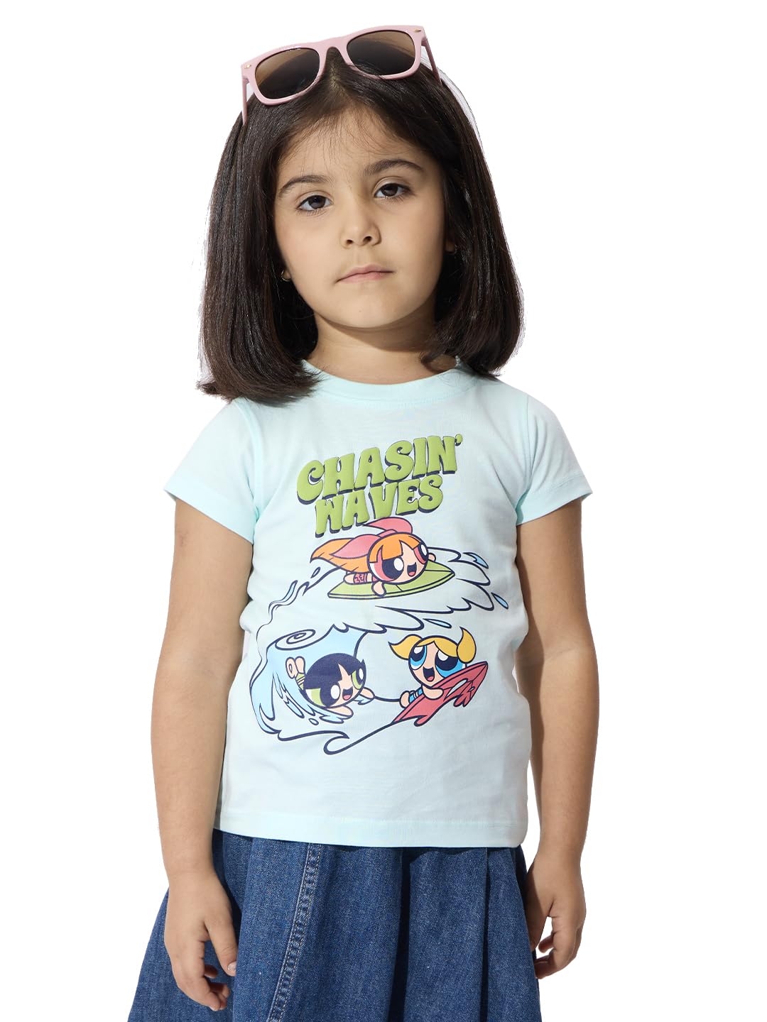 The Souled Store Official Powerpuff Girls : ChasinWaves Girls Round Neck Multicolor Graphic Printed Cotton Half Sleeve T-Shirts